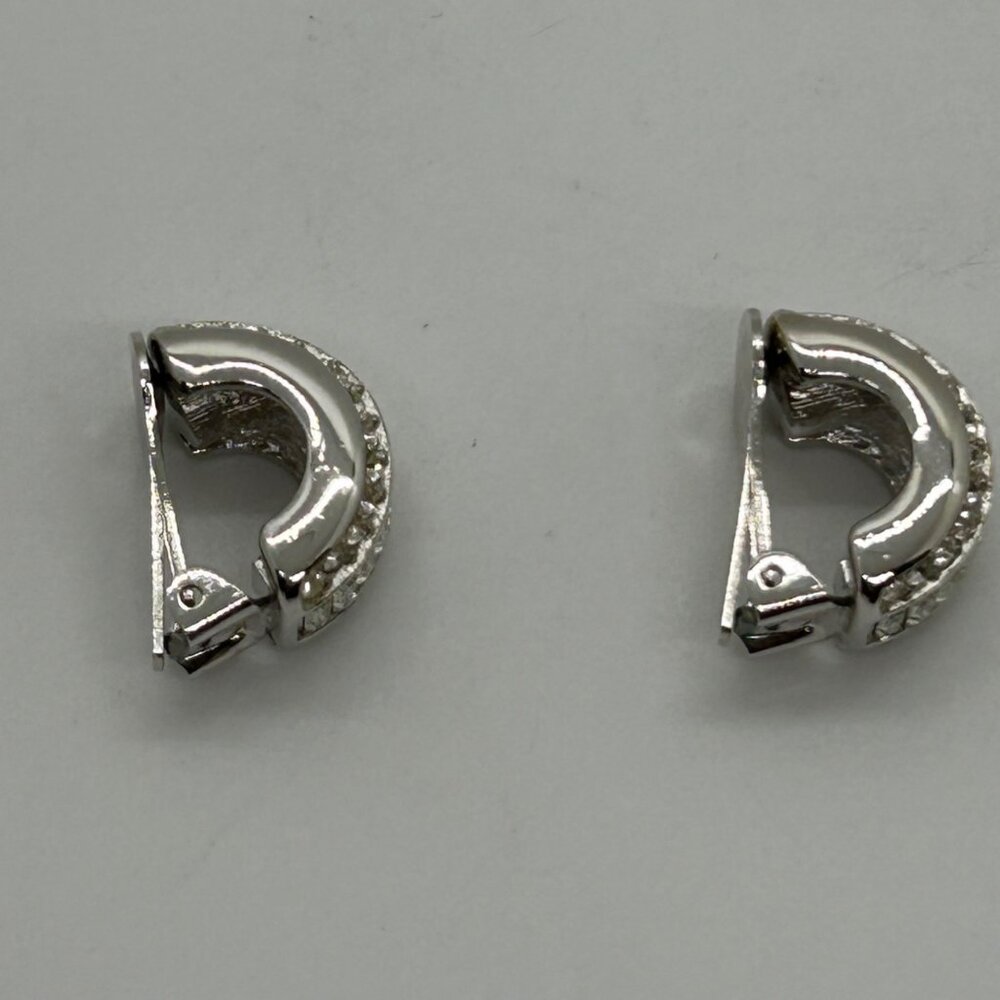 Christian Dior Vintage Clip-On Earrings With Rhinestones & Silver-Tone Metal - Picture 12 of 16